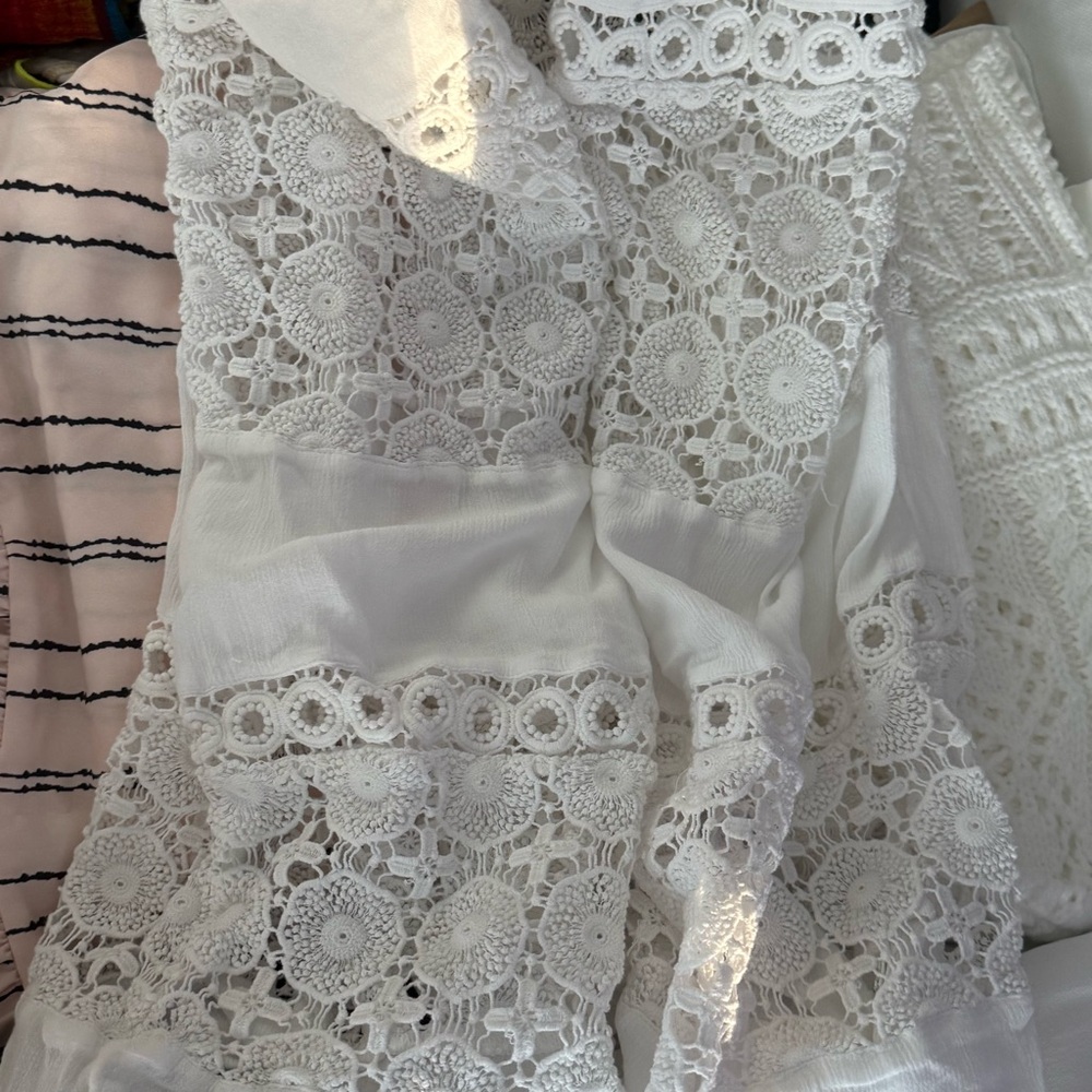 Beautiful Bohemian White Strapless Crochet Lace Design Beach Dress - Picture 15 of 16